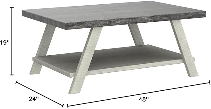 Roundhill Furniture Athens Contemporary Wood Shelf Coffee Table, Weathered - Image 2