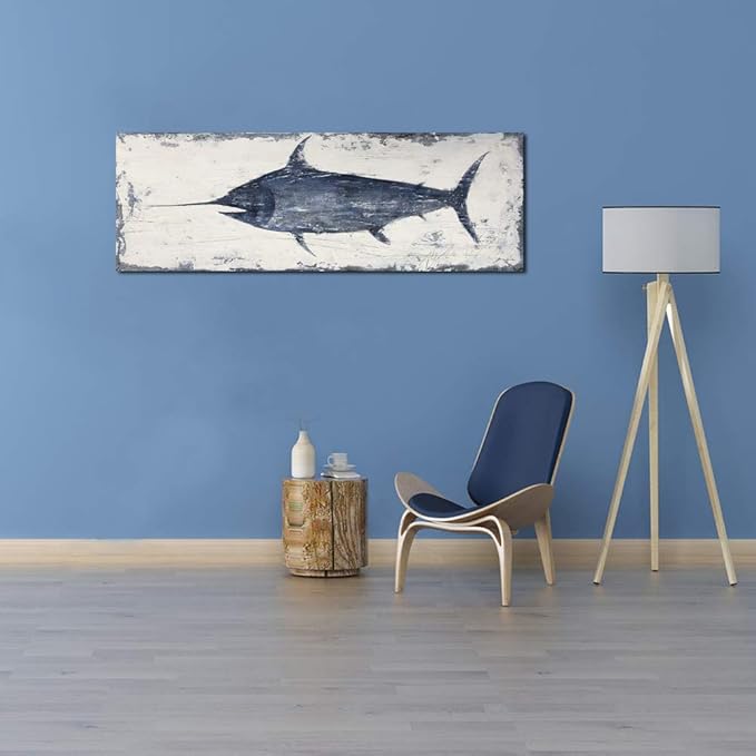 Yihui Arts Fish Canvas Art Wall Decor Blue Marlin Bursts Pictures - Image 5