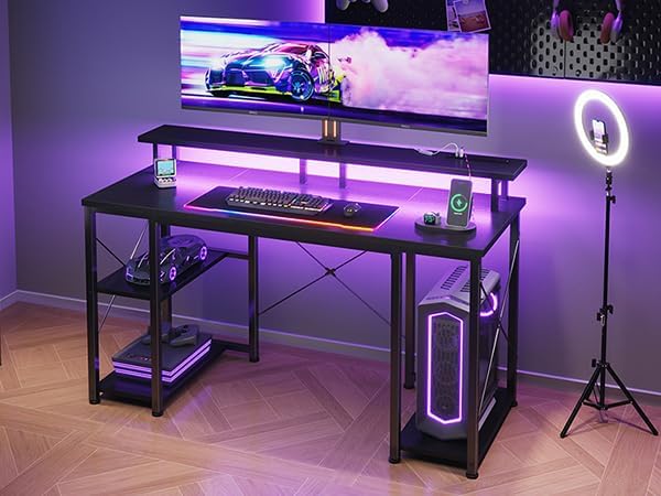 ODK 48 Inches Gaming Desk with LED Lights, Computer Desk with Monitor Stand - Image 6