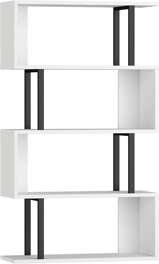 Yusong Geometric Bookcase, S Shaped Bookshelf 4-Tier Book Shelves - Image 9