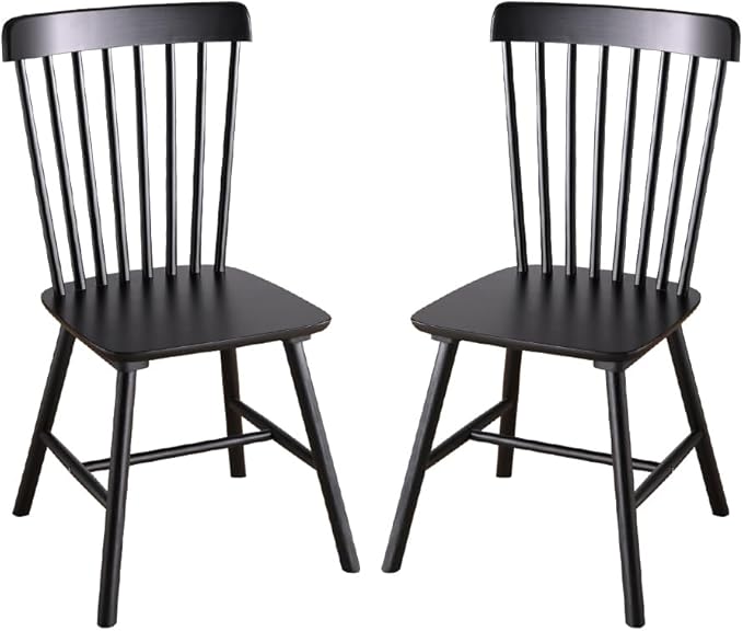 Wooden Windsor Dining Chairs Set of 2 Wood Dining Room Chair Black Spindle Side by Unknown