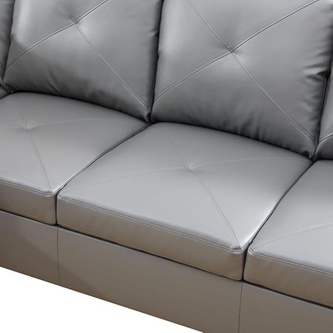 Dark Grey L-Shaped 3-Piece Faux Leather Sofa - Image 5