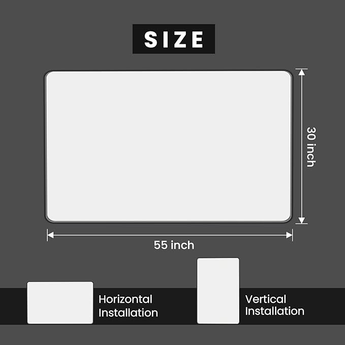 Black Bathroom Mirror 55X30 Inch, Rounded Rectangle Matte Bathroom Vanity Mirror - Image 6