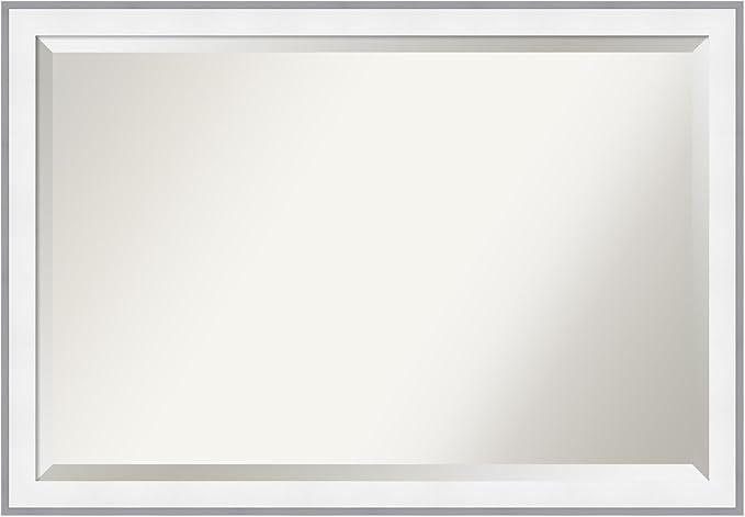 Amanti Art Bathroom Mirror for Over Sink, 27x39 Maya White Silver Rectangle by AmantiArt