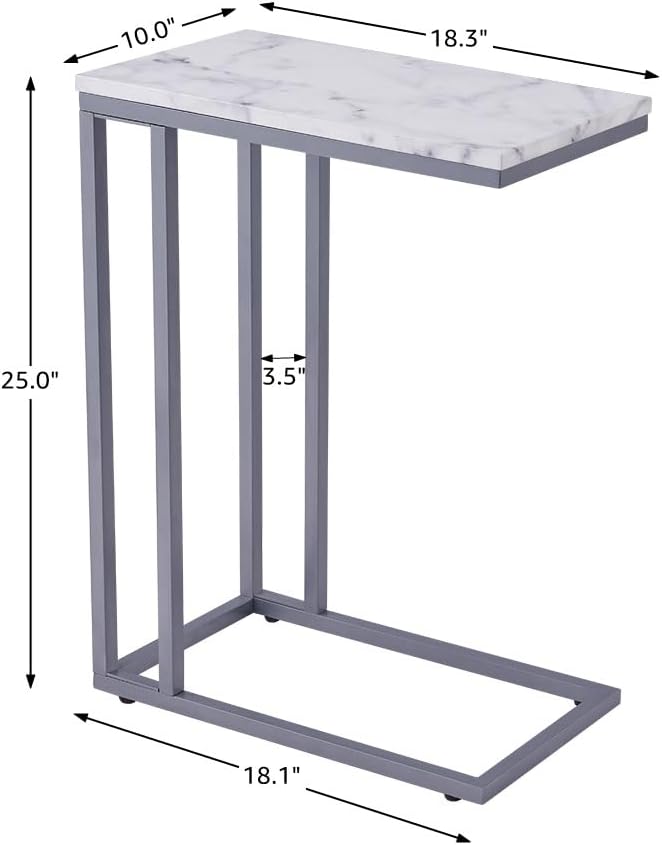 C-Shape Side End Table, Faux Marble Tray Snack Table - Image 3