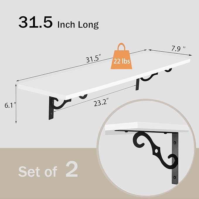 DINZI LVJ Long Wall Shelves, 31.5 Inch Large Floating Shelves Set of 2 - Image 3