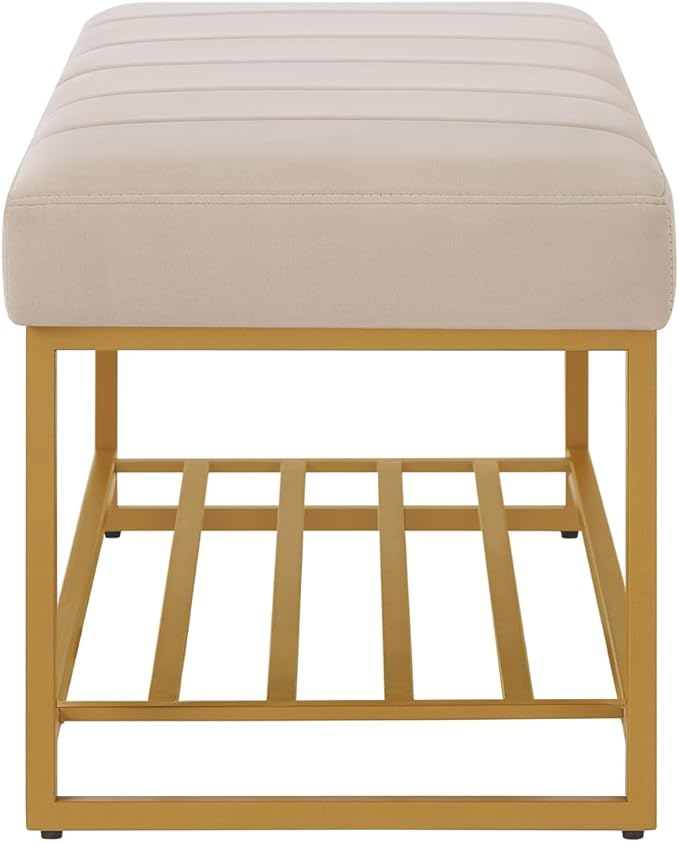 24KF Taupe Velvet Upholstered End of Bed Bench - Image 6