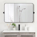 MOON MIRROR 30" x 22" Matte Black Rectangle Bathroom Mirror, Tilting Rounded by MOONMIRROR