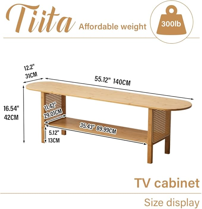 Tiita TV Stand with Storage for TVs up to 65'', Bamboo TV Console Entertainment - Image 3