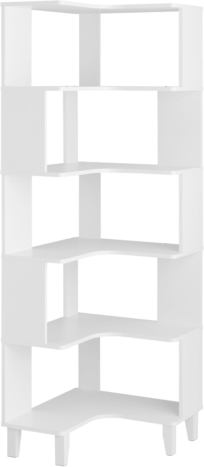 Prepac Nordik 6-Tier White Modern Mid Century Corner Bookcase, 71.5" Extra Tall by PREPACRTASTORAGEFURNITURE