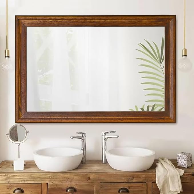 CULER Rustic Wood Wall Mirror for Bathroom, Rectangle 24 x 36 inch Hanging - Image 2
