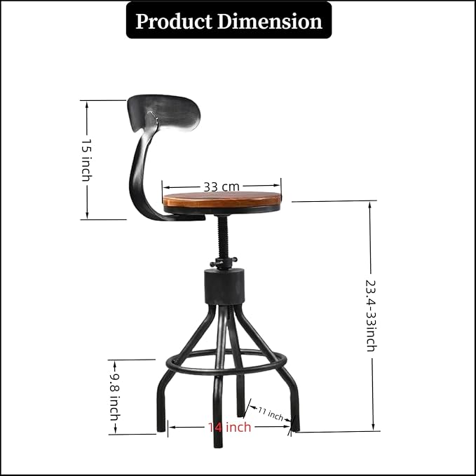 Set of 2 Vintage Bar Stool- Industrial Swivel Kitchen Dining Chair-Counter - Image 2