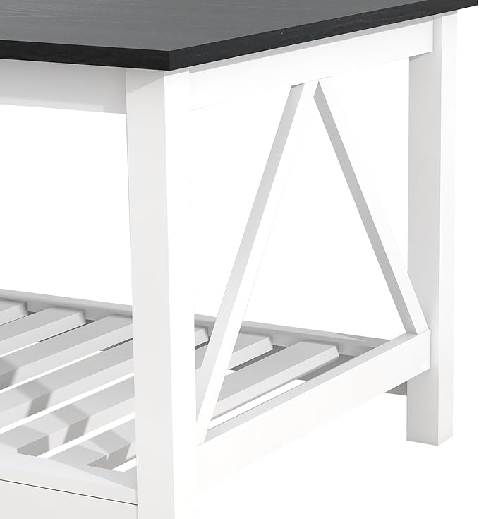 Farmhouse Coffee Table, 2-Tier Rectangular Wooden Centre Cocktail Table - Image 6