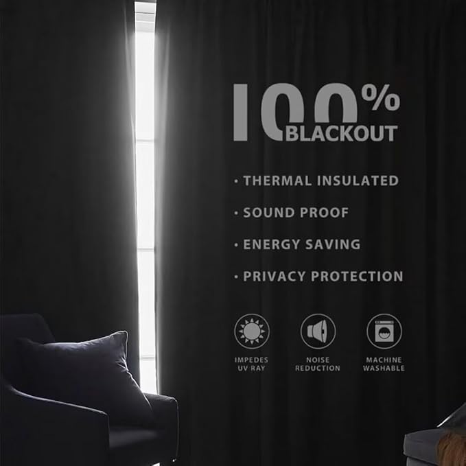 Joydeco Natural Linen Curtains 90 inch Length 2 Panels Set Burg 100% Blackout - Image 6