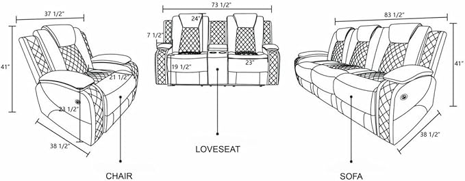 Electric Power Recliner Sofa Living Room Furniture, Comfy Home Theater - Image 2