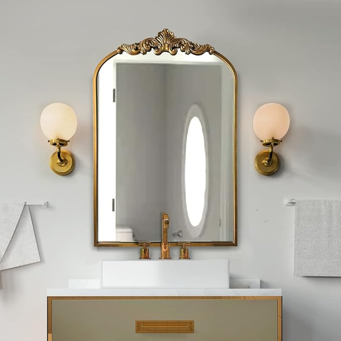 WAMIRRO Arched Gold Mirror, Antique Brass Mirrors, Wall Mounted Mirrors - Image 7
