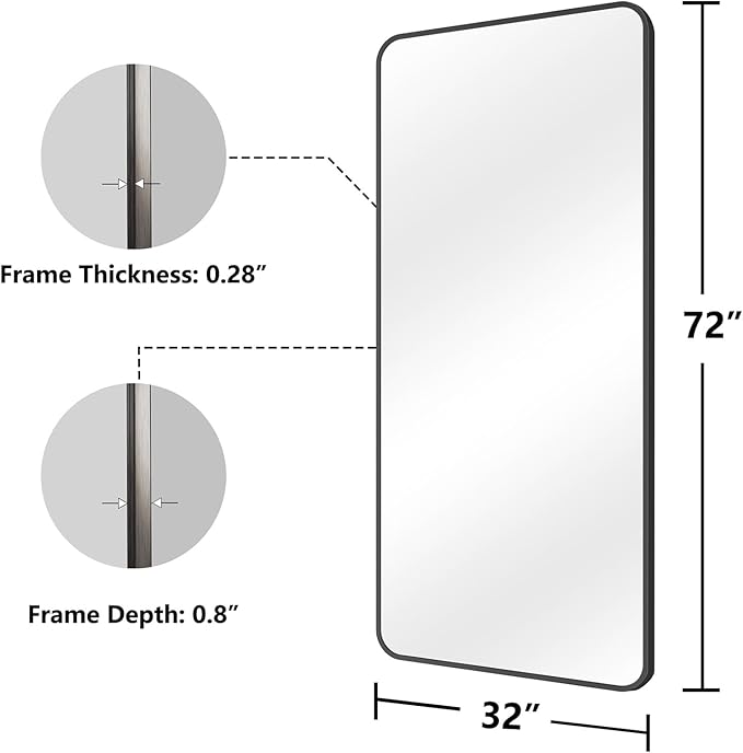 Koonmi Bathroom Mirror, 32X72 Inch Black Metal Framed Mirror - Image 7