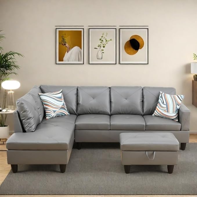 NAYSAYE L Shaped Couch, Leather Modular Sectional Couch - Image 3