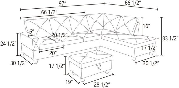 Dark Grey L-Shaped 3-Piece Faux Leather Sofa - Image 2