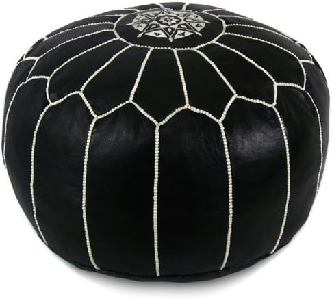 Stuffed Round Design Moroccan Leather Pouf Ottoman, Pre-Filled, 100% Genuine by Unknown