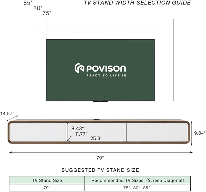 POVISON Fully-Assembled Minimalist Floating TV Stand, Modern Wall-Mounted - Image 5