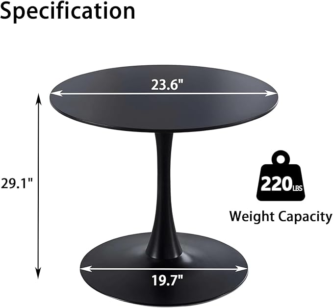 Black Round Dining Table, 24 Inches Tulip Round Kitchen Table, Mid-Century - Image 2