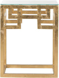 SAFAVIEH Home Collection Byram Greek Key Gold Glass Top End Table by SAFAVIEH
