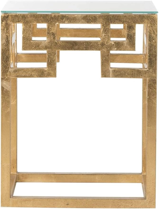 SAFAVIEH Home Collection Byram Greek Key Gold Glass Top End Table by SAFAVIEH