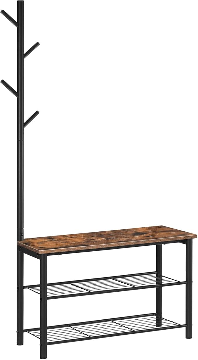 HOOBRO Coat Rack Shoe Bench, 3-Tier Shoe Rack, Industrial Shoe Organizer by HOOBRO
