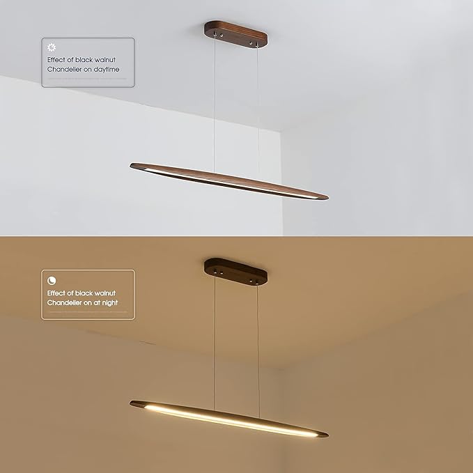 39" Wood Linear Pendant Light LED Dimmable Hanging Light Dinning Room Light - Image 8