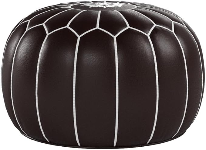 Stuffed Round Design Moroccan Leather Pouf Ottoman, Pre-Filled, 100% Genuine - Image 5