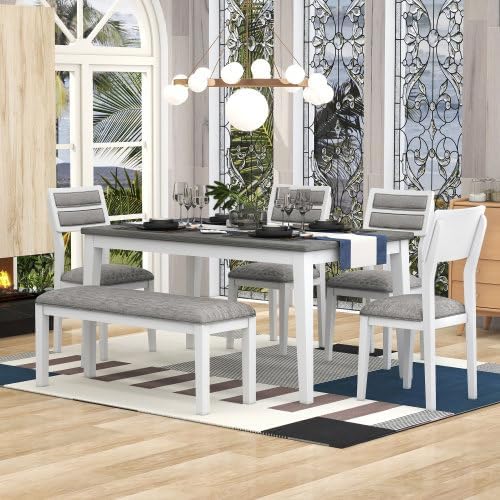 SogesHome Classic 6-Piece Dining Table Set, Rectangular Wooden Kitchen Table by SogesHome