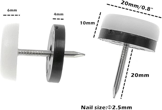 ALIMITOPIA 40pcs Furniture Glide Nail-in Thickened Nylon Chair Glide Slider - Image 2