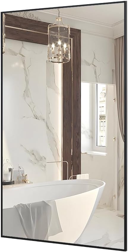 Bathroom Mirror 26"x38" Wall Rectangle Mirror Black Vanity Square Frosted Metal by PUZONJIG