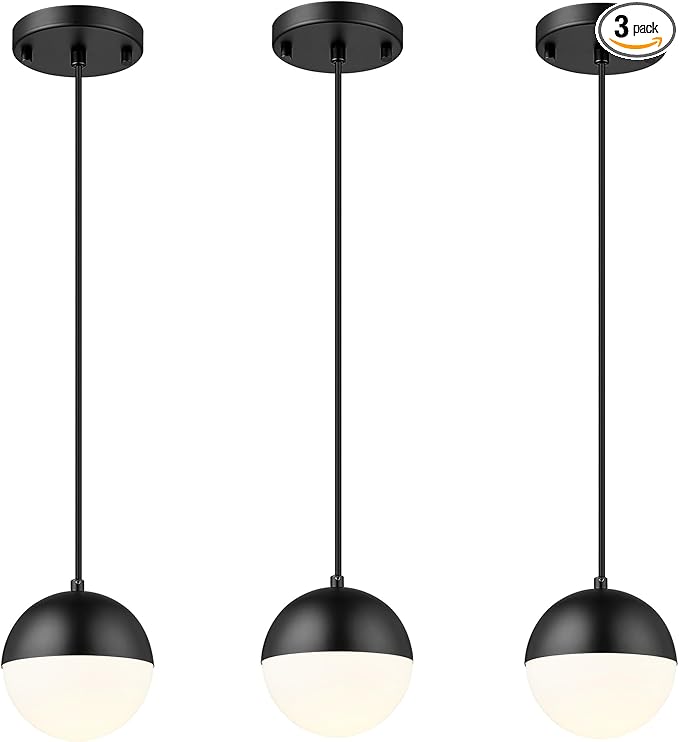 LMS Mid Century Pendant Lights, Matte Black Kitchen Island Light Fixtures by LMS