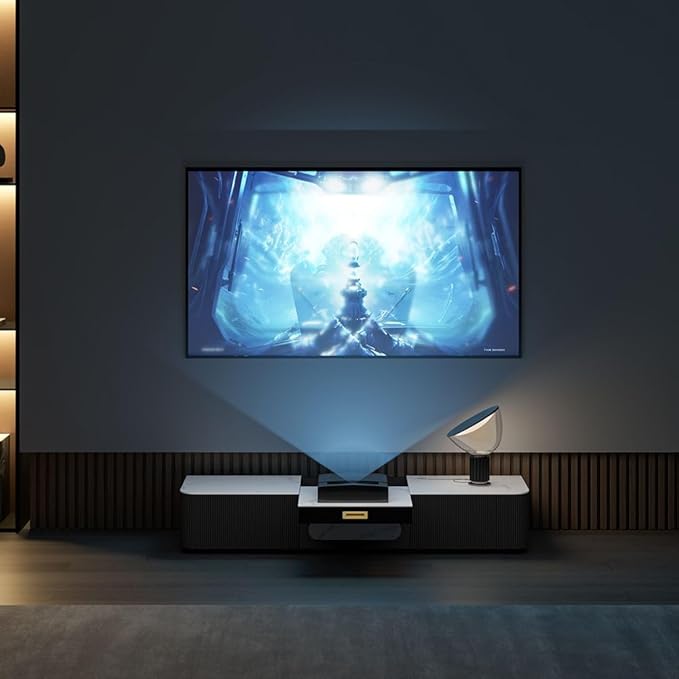 POVISON Modern TV Stand for Projector, Sintered Stone Entertainment Center - Image 3