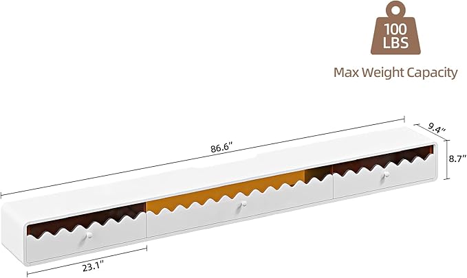 Floating TV Stand, 86IN Fully-Assembled Wall Mounted Wave Glass - Image 2