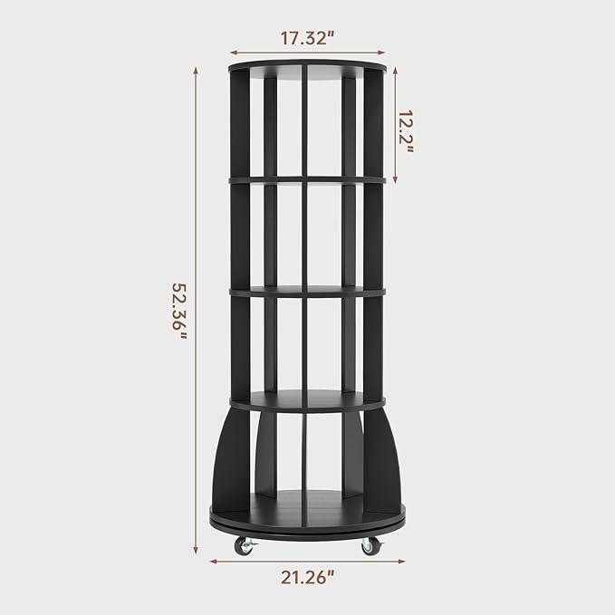 4 Tier Rotating Bookshelf with Brake Wheels, 360° Spinning Bookcase, Vertical - Image 3
