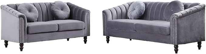 60" Loveseat Sofa, Microfiber Chesterfield Upholstered Sofas Love Seat - Image 7
