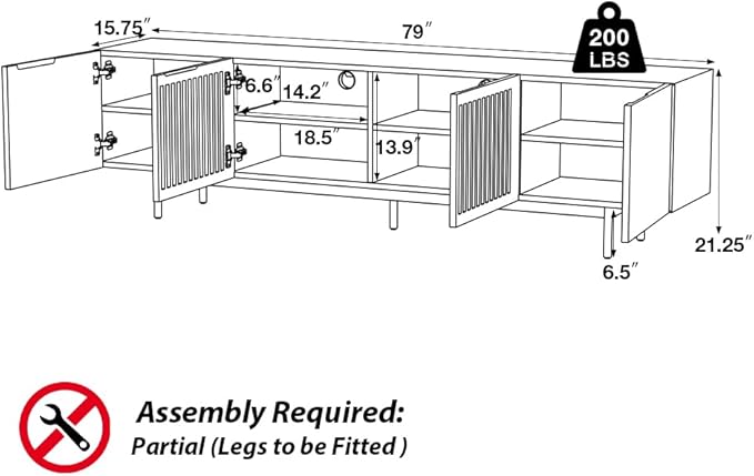 POVISON Full Assembled Mid-Century Modern TV Stand - Image 5