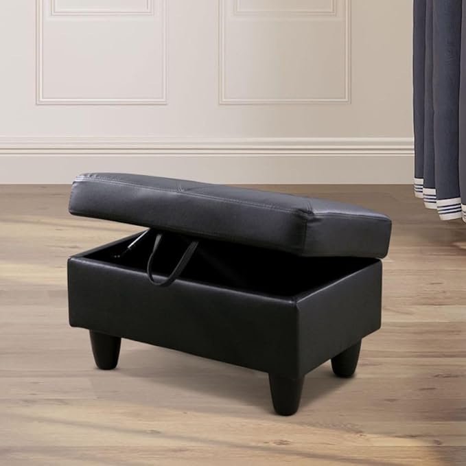 Black L-Shaped 3-Piece Faux Leather Sofa - Image 2
