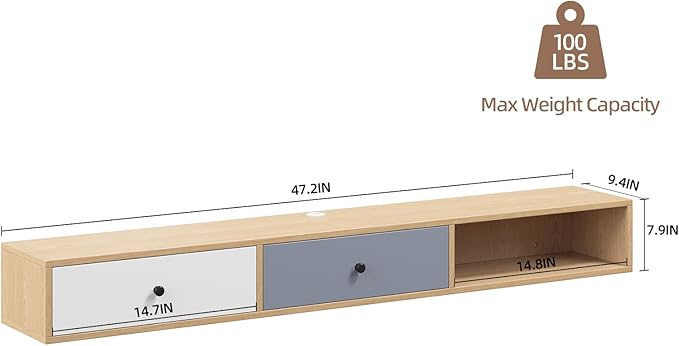 Modern Floating TV Stand with Doors, 47 Inch Wall Mounted TV Console, Floating - Image 2