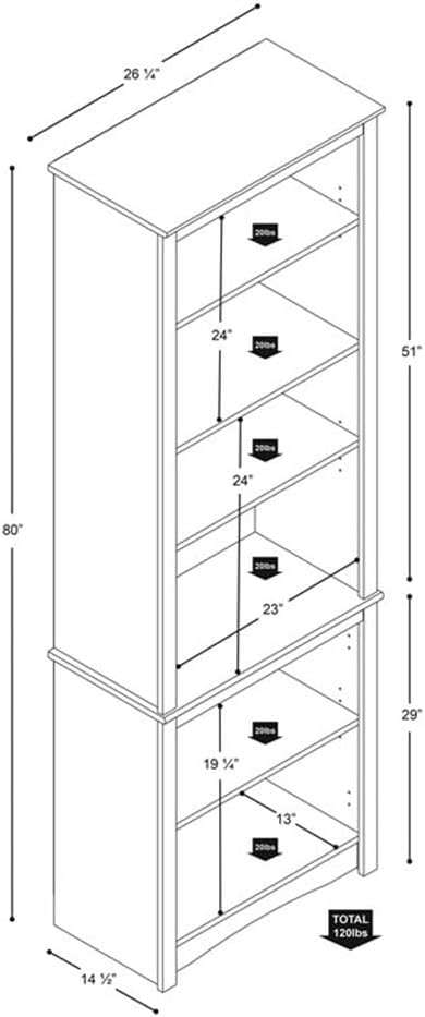Prepac Sonoma Tall 6-Tier Bookcase 80"H - Image 3
