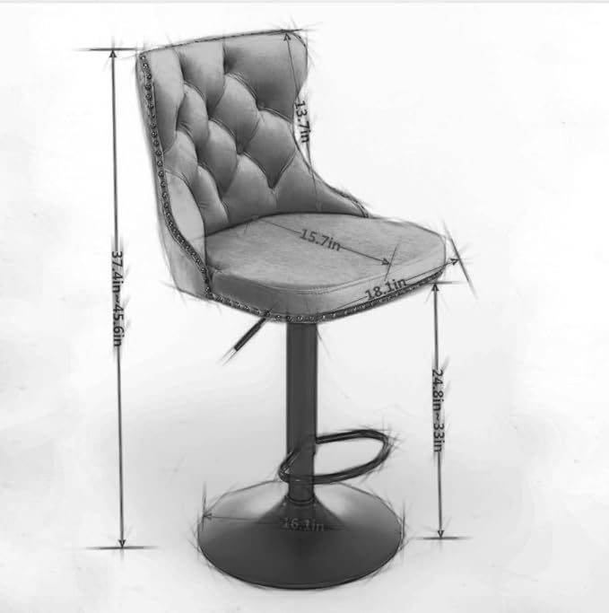 PacknWood Acosure Swivel Velvet Bar Stools Adjusatble Seat Height from 25-33" - Image 2