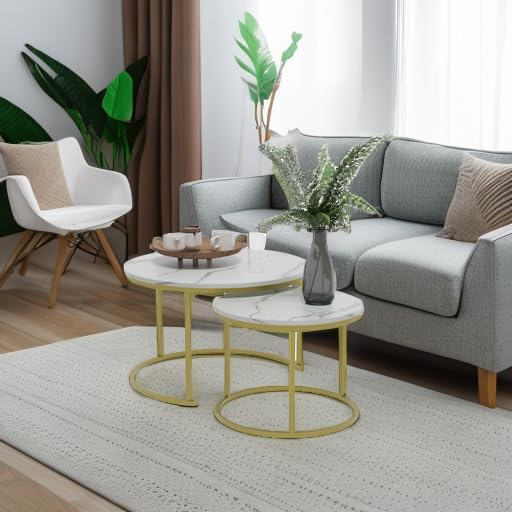 Smuxee White Nesting Coffee Table Set of 2, 27.6" Round Coffee Table Wooden - Image 5