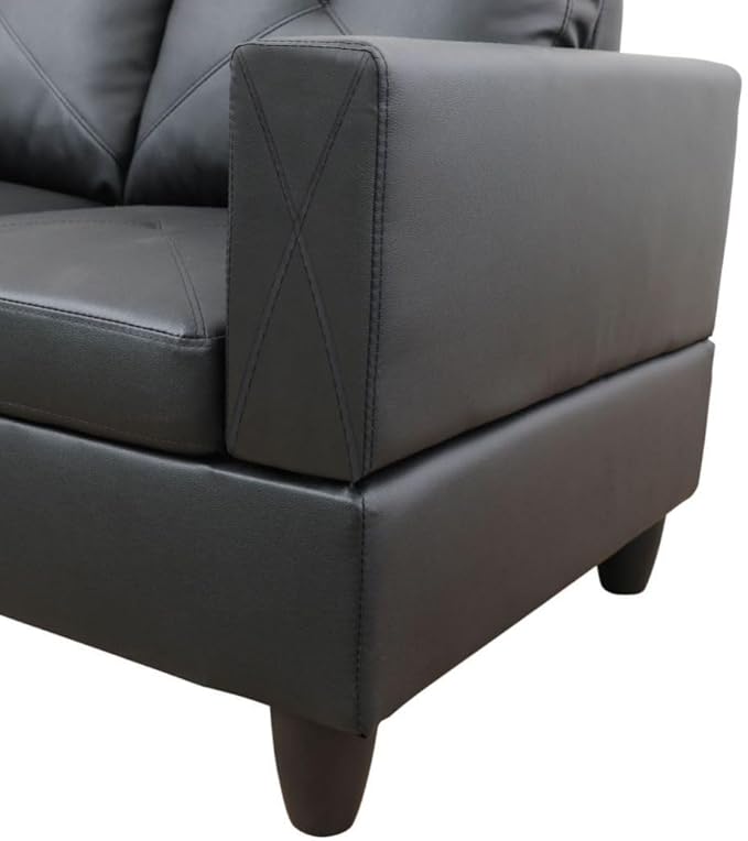 Black L-Shaped 3-Piece Faux Leather Sofa - Image 5