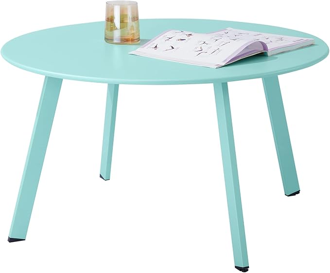 Outdoor Side Table, Outdoor/Indoor Metal Steel Patio Coffee Table, Round by Meluvici