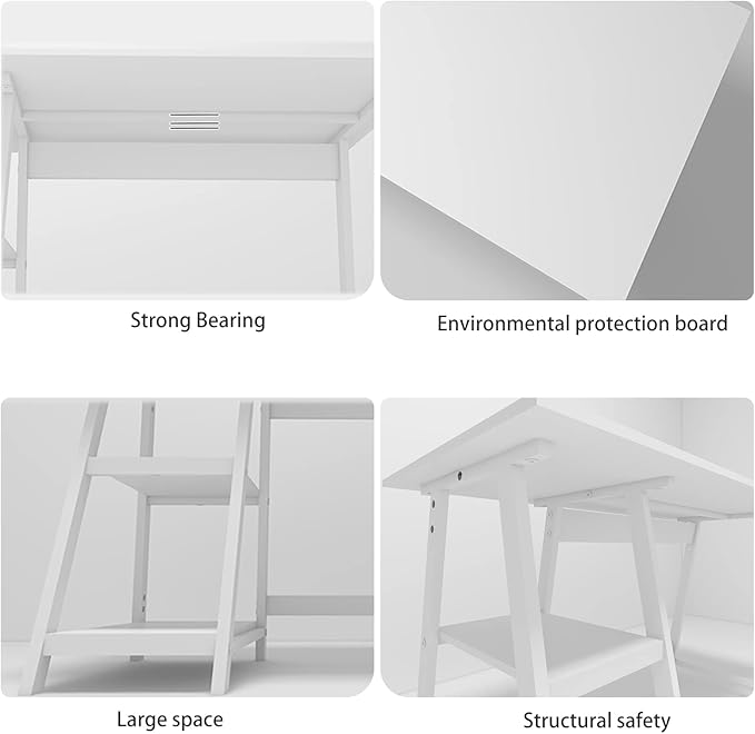 Natwind 51" White Desk with 2-Tier Storage Shelves, Home Office Computer Desk - Image 5