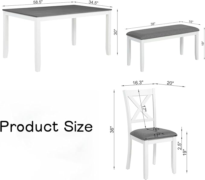 Dining Table Set for 5, 6-Piece Kitchen Table & Chairs Set - Image 6