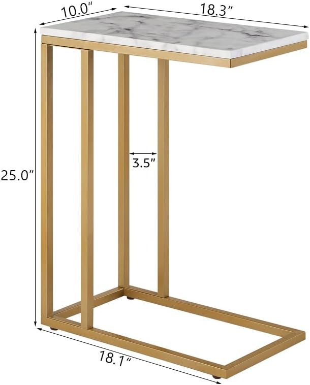 C-Shape Side End Table, Faux Marble Tray Snack Table - Image 3